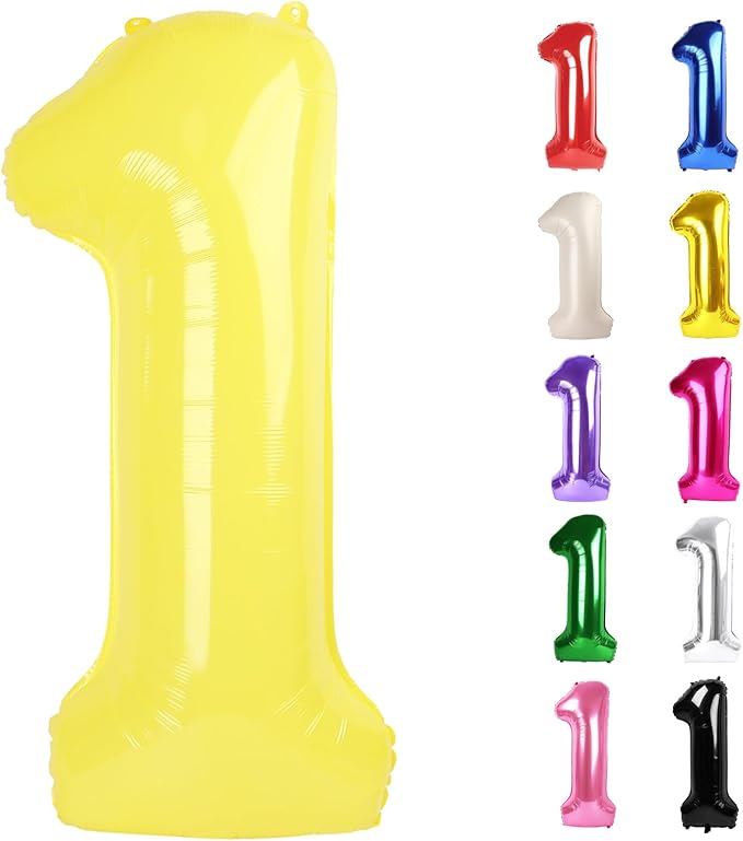 Yellow Number 1 Balloon for First Birthday 40 Inch, 1st One Number Balloons Birthday Decorations for Girl Boy Toddler Baby