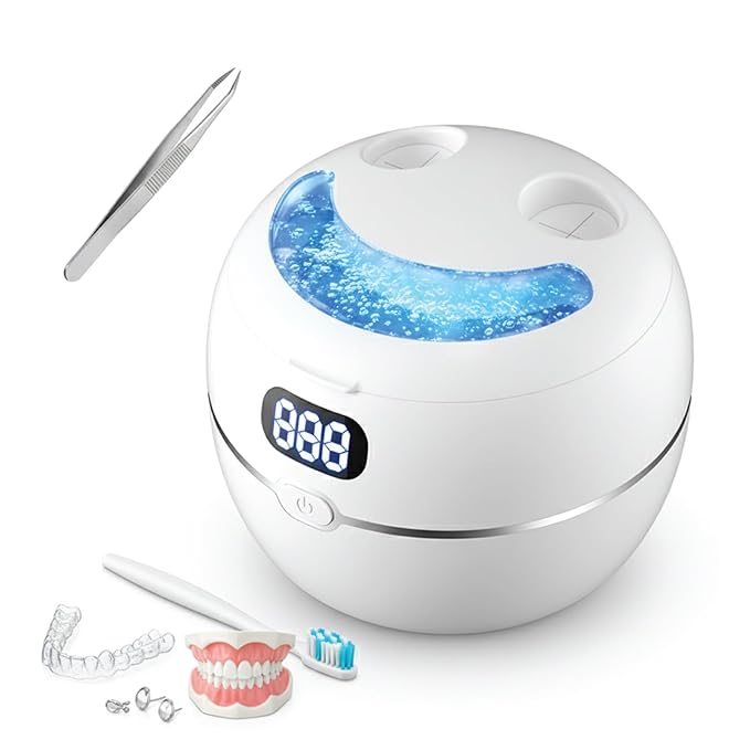 220ML Ultrasonic Retainer Cleaner Machine, 45kHz Dental Cleaning Pod for Denture WITH Digital Timer, Mouth Guard, Aligner, Night Guard, Braces, Toothbrush Heads, Jewelry