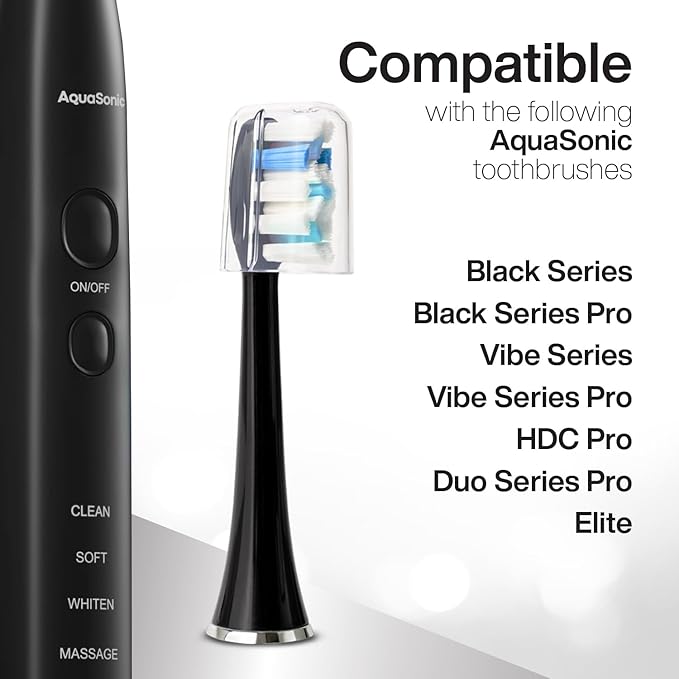 AquaSonic Genuine Duo PRO 8-Pack Replacement Brush Heads - Upgraded Proflex Brush Heads for Improved Plaque Removal - ADA Accepted - Genuine AquaSonic