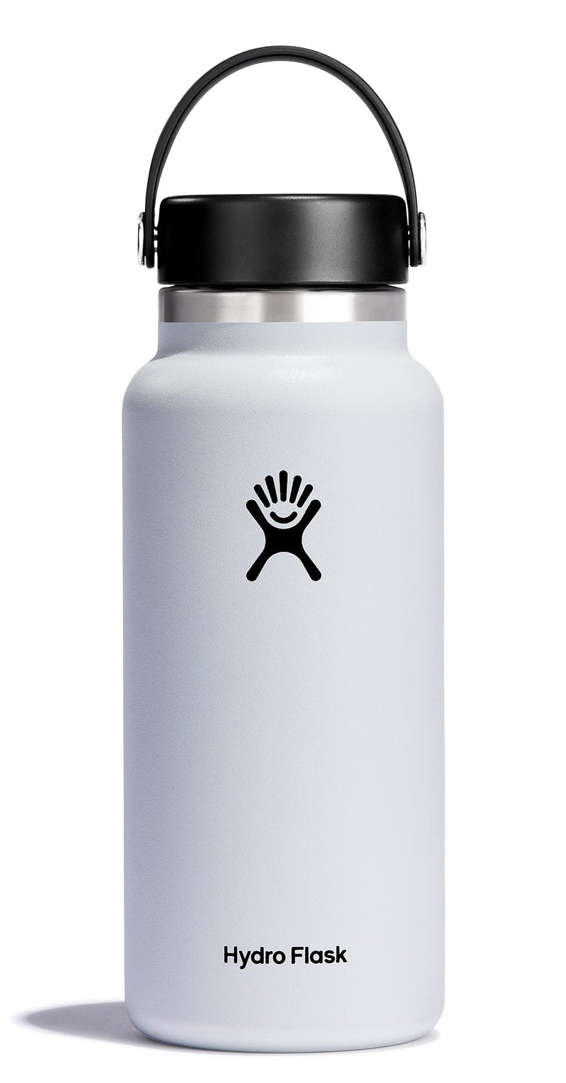 Hydro Flask Water Bottle - Insulated Stainless Steel - Wide Mouth Flex Lid, Non Spill, Leakproof and Refillable in 32 Oz White