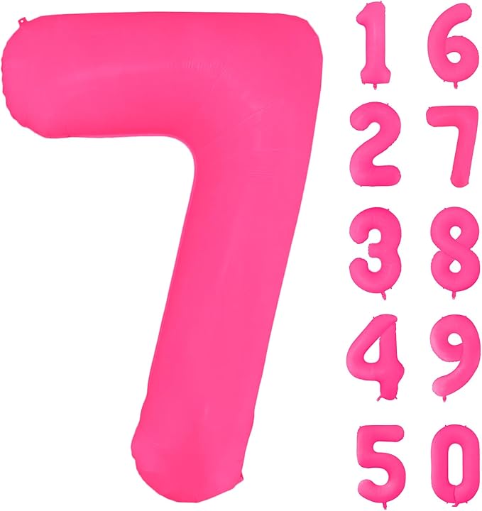Fluorescent Rose Red Number Balloon 40 inch Giant Foil Helium Balloons Pink Number 7 Balloon for 7th Birthday Party Decorations