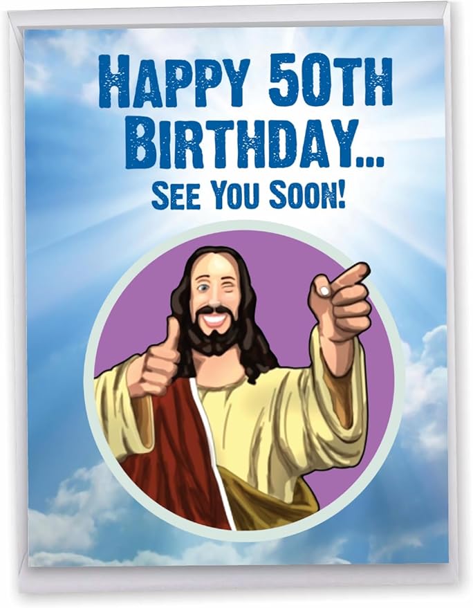NobleWorks - 50th Funny Birthday Greeting Card (8.5 x 11 Inch) - 50 Years Old, Big Milestone Birthday Humor Card from Group - See You Soon 50 J9065MBG