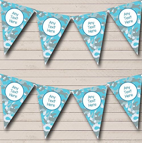 Blue Grey Camouflage Personalized Birthday Party Bunting - Hanging Party Decoration - Birthday Party Banner Garland | Decorative Party Supplies