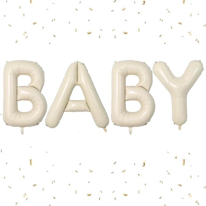 Cream BABY Balloons,40 Inch Letter Baby Balloon Banner Beige for Baby Shower Gender Reveal Backdrop Party Decorations