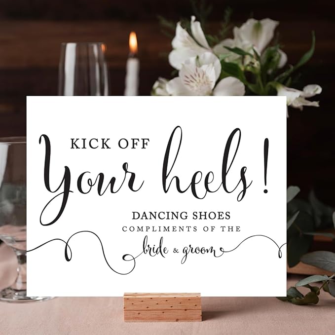 Andaz Press Wedding Party Signs, Formal Black and White, 8.5-inch x 11-inch, Dancing Shoes - Kick Off Your Heels!, 1-Pack