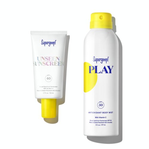 Supergoop! Unseen Sunscreen (1.7 oz) + PLAY Antioxidant Body Mist SPF 50 (6 oz) - Broad Spectrum Body & Face Sunscreen Recommended for Sensitive Skin
