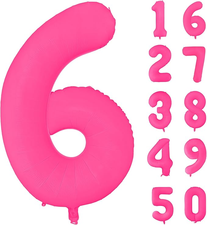 Fluorescent Rose Red Number Balloon 40 inch Giant Foil Helium Balloons Pink Number 6 Balloon for 6th Birthday Party Decorations