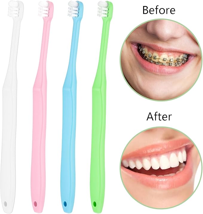 WLLHYF End Tuft Toothbrush, 4PCS Nylon Soft Bristle Tiny Small Tooth Brush, Hard to Reach Areas Dental Detail Cleaning for Adults-Around Crowns Bridges Implants