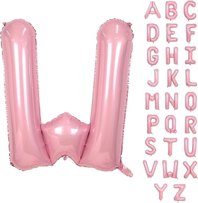 40 Inch Pink Letter Balloons, Giant Light Pink Letter W Balloon, Single Alphabet W Balloon, Pastel Foil Name Balloons for Girls Women Birthday Princess Anniversary Graduation Decoration