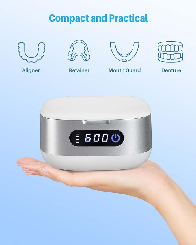 Voraiya Portable Ultrasonic Retainer Cleaner 4000mAh Rechargeable Retainer Cleaner Machine For Mouth Guard,Night Guard,Aligner,IPX6 Waterproof Small Denture Cleaning Pod For Teenagers,Adults,Traveling