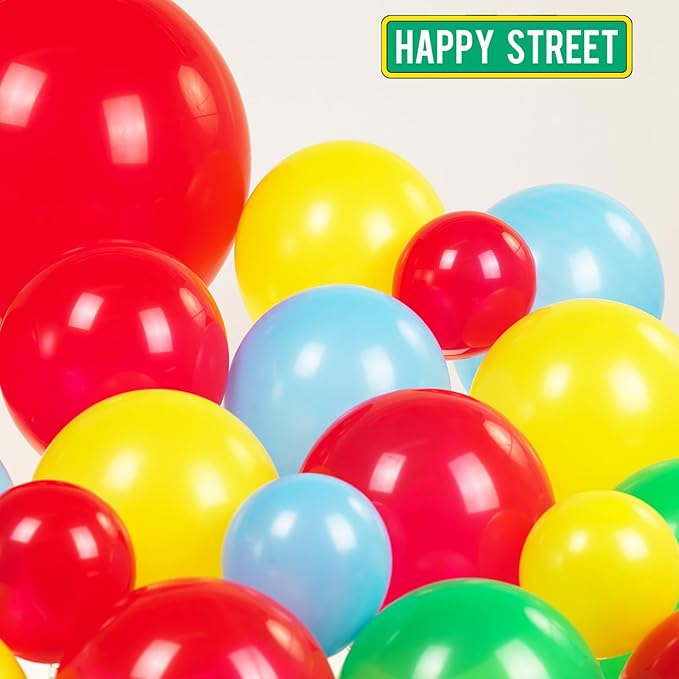 Sesame Friends Birthday Party decorations 150+ Pcs Cartoon Theme primary color Balloon Garland Kit Red Blue Yellow Green Latex Balloon Arch For kid birthday supplies