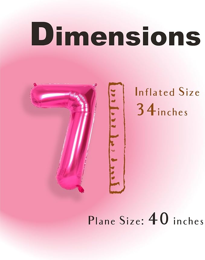 SUWEN 40 Inch Hot Pink Large 7 Number Balloons Big Foil Helium Number Balloons 0-9 Jumbo Happy 7th Mylar Birthday Party Decorations for Girl Anniversary Party Supplies