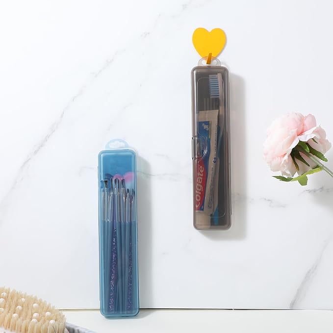 2 Pack Toothbrush Holder Travel Case,Tooth Brush Case Travel 7.9 x 1.8 x 1.1 in,Portable Plastic Toothbrushes Travels Holder with Secure Seal, Gray & Blue