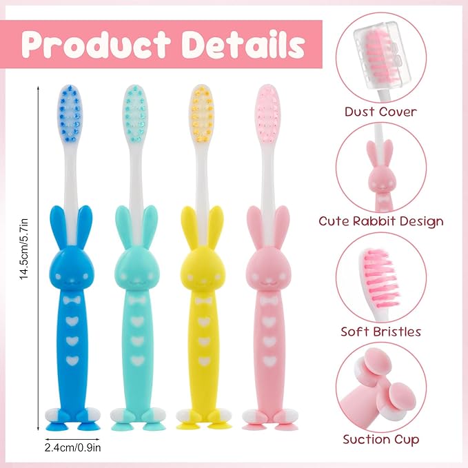 Kids for Toothbrushes In Bulk, Individually Wrapped Toothbrush Cute Manual Soft Bristles Children Disposable Toothbrush With Cover Suction Cup Toddler Toiletries Set for Home/School/Travel (40 Pack)