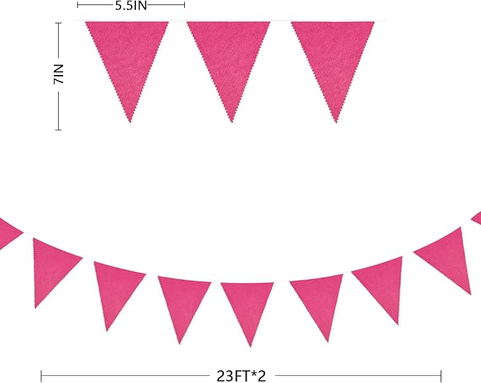 46Ft Hot Pink Party Decorations Hot Pink Burlap Banner Triangle Pennant Flag Linen Garland Streamers for Women Girls Vintage Birthday Wedding Rustic Baby Shower Anniversary Party Decorations
