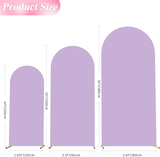 Wokceer Wedding Arch Cover Set of 3 Spandex Fitted Wedding Arch Stand Covers for Round Top Chiara Arch Backdrop Stands Cover for Birthday Party Ceremony Banquet Decoration 4ft,5ft,6ft Lavender