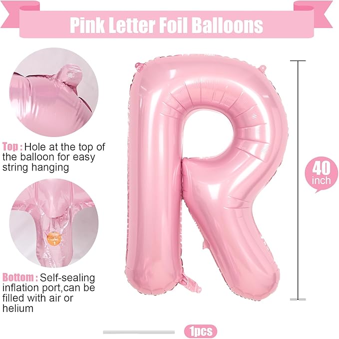Pink Letter R Balloons,40 Inch R Letter Balloon Light Pink,A to Z Alphabet Polyester Film Helium Custom Pastel Letter Balloon for Birthday Anniversary Baby Shower Wedding Party Decorations