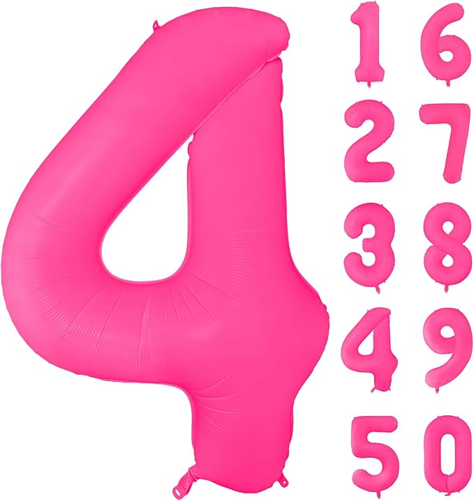 Fluorescent Rose Red Number Balloon 40 inch Giant Foil Helium Balloons Pink Number 4 Balloon for 4th Birthday Party Decorations
