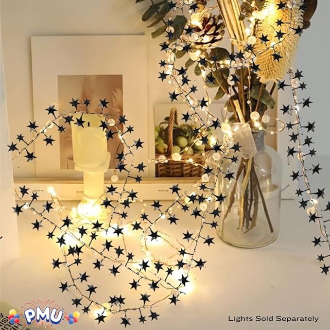 PMU 25 Ft Star Wire Shiny Garland Black - Halloween, Christmas Party, Wedding, Birthday, Festive Home Decoration Ornament Black