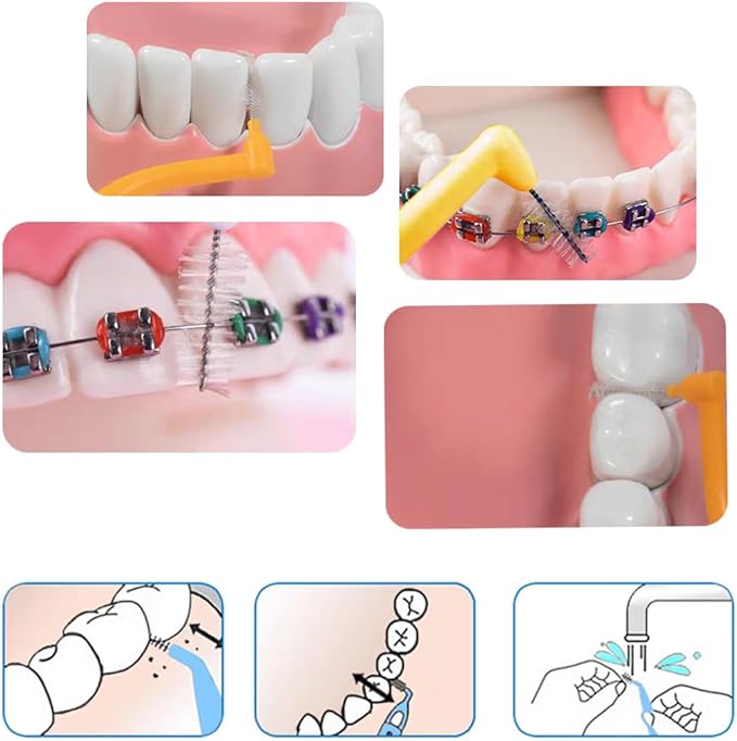 L-Shaped Interdental Brushes Oral Dental Hygiene Brush Angled Interdental Toothpick Short Handle 30Pcs 5 Different Sizes Tooth Portable Cleaning Tool (Multi-Colored)