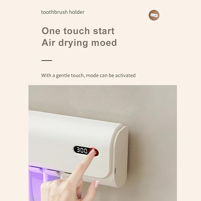Toothbrush Holder for Bathrooms, Timer Function & 5 Toothbrush Slots Rechargeable Cordless Wall-Mounted Toothbrush Holder with Drying Functions, No Drilling(Black)