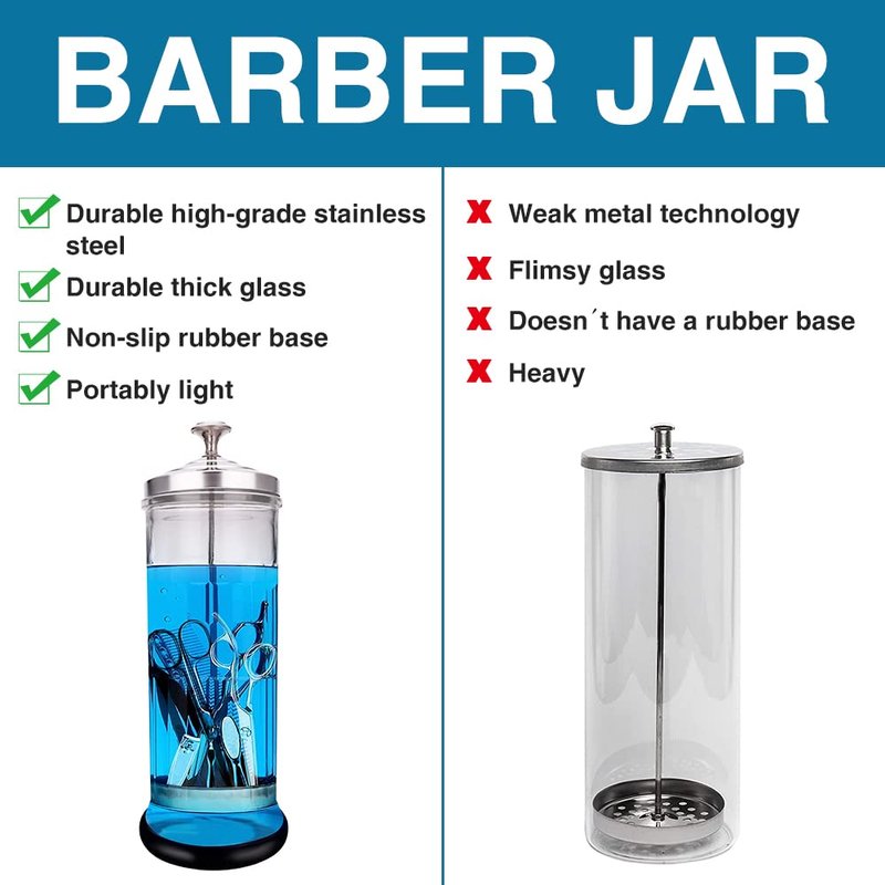 Disinfectant Sterilizer Jar - Durable Glass for Nail Tools and BarberShop Hair Stylist Tools (50 Oz /1500ml)