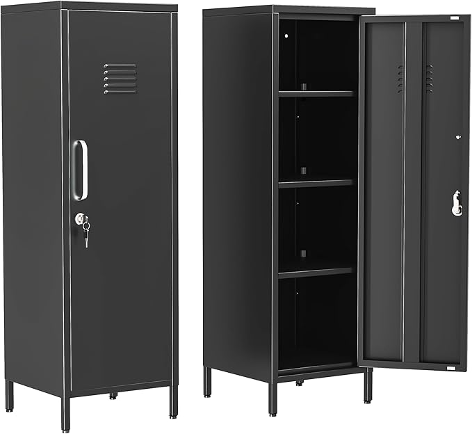 Tall Narrow Storage Cabinet 51.18" H Bathroom Cabinet Metal Pantry Cabinets, 3 Adjustable Shelves for Kitchen, Home Office, Living Room, Dinning Room (Black)