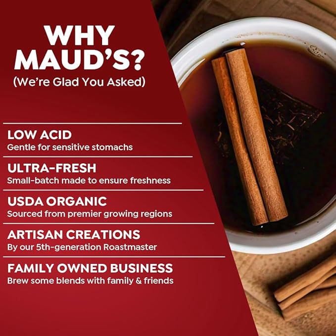 Maud's Organic Cinnamon Black Tea Pods, 22 ct, Recyclable Single Serve Tea Pods – 100% Gourmet Blended Tea Leaves, Compatible with Keurig K Cups Maker