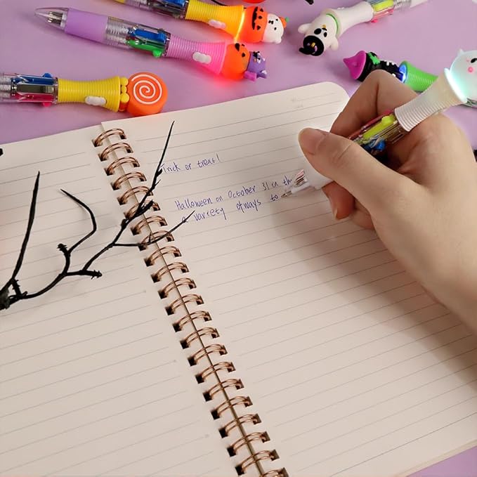 12PCS Halloween Pens,Multicolor Ballpoint Pens with Lights 4 Colors in 1 Halloween Retractable 0.7mm Multicolor Glow Writing Stationery for Holiday Party School Supplies Students Rewards