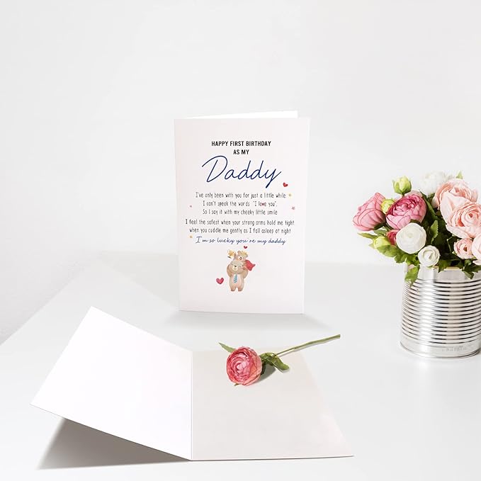 Chenive Happy First Birthday As My Daddy Card, Sentimental New Dad Birthday Card, Bear Themed 1st Daddy Birthday Card from Baby