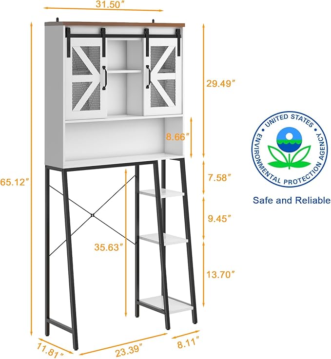 Vabches Over The Toilet Storage Cabinet, Farmhouse Storage Cabinet Over Toilet with Sliding Barn Door，Home Space-Saving Toilet Rack, for Bathroom, Restroom, Laundry