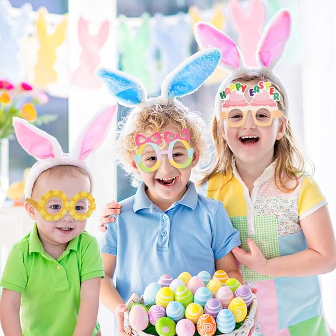BigOtters 12PCS Easter Party Glasses, Funny Bunny Ears Paper Glasses for Kids Easter Party Favors Basket Stuffers Decorations Supplies