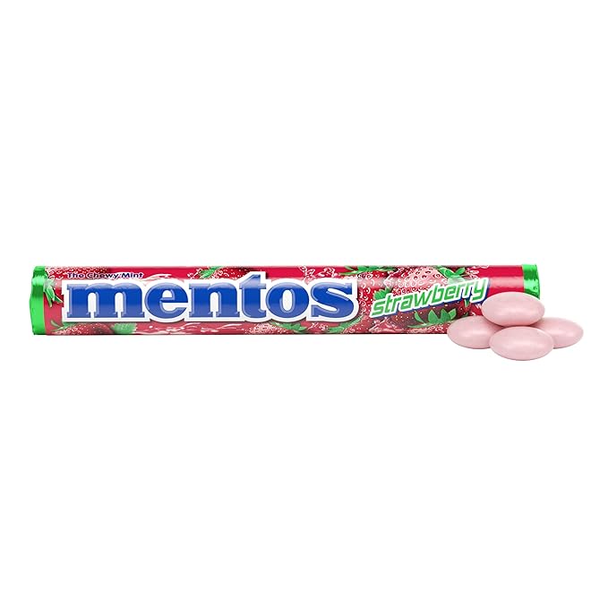 Mentos Chewy Mint Candy Roll, Strawberry, Non Melting, Party,15 Count (Pack of 1)