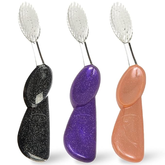 RADIUS Big Brush with Replaceable Head BPA Free & ADA Accepted Toothbrush Designed to Improve Gum Health & Reduce Gum Issues - Left Hand - Purple/Sea Shell/Midnight Sky - Pack of 3