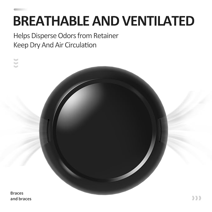 Retainer Case with Mirror,Slim Aligner Case with Vent Holes,Cute Night Mouth Guard Box,Retainer Removal Tool and Brush (Black Blue)