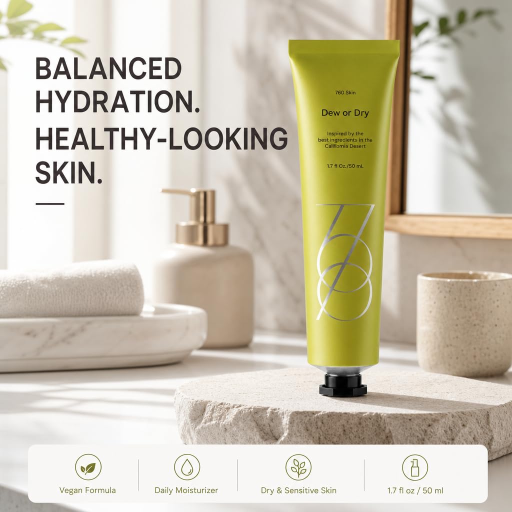 760skin Dew or Dry Facial Moisturizer Cream for Face - Hydrating Skin Moisturizer with Cactus Stem Cells, Squalane, Tremella & Reishi Mushroom - Daily Moisturizing Vegan Face Cream (1.7 fl oz / 50ml)
