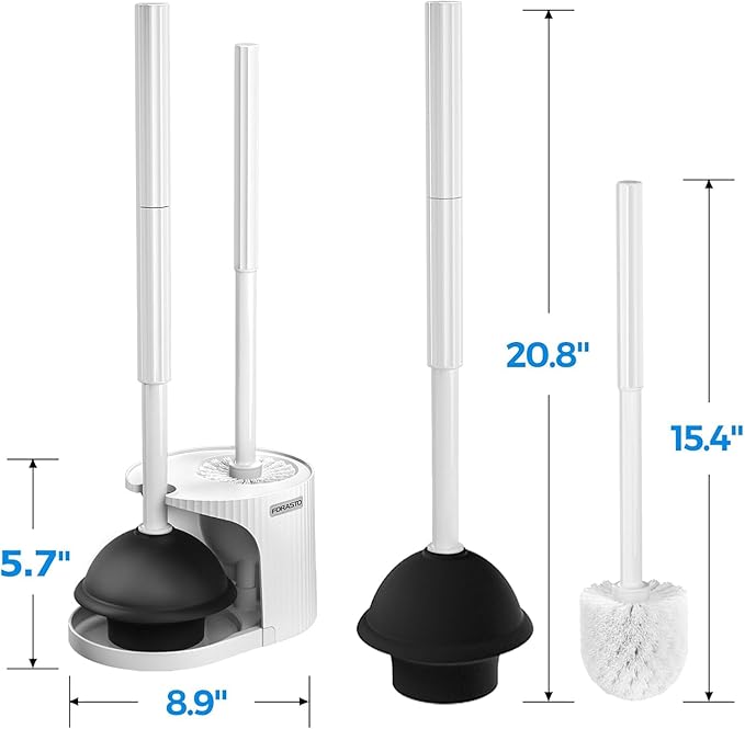 3Pack 2 in 1 Toilet Brush and Plunger Set, Extended Handle Plunger,Toilet Bowl Brush Plunger Set,Bathroom Cleaning Tools,Toilet Brush Plunger Combo,Cleaning Brush,Cleaning Supplies, White