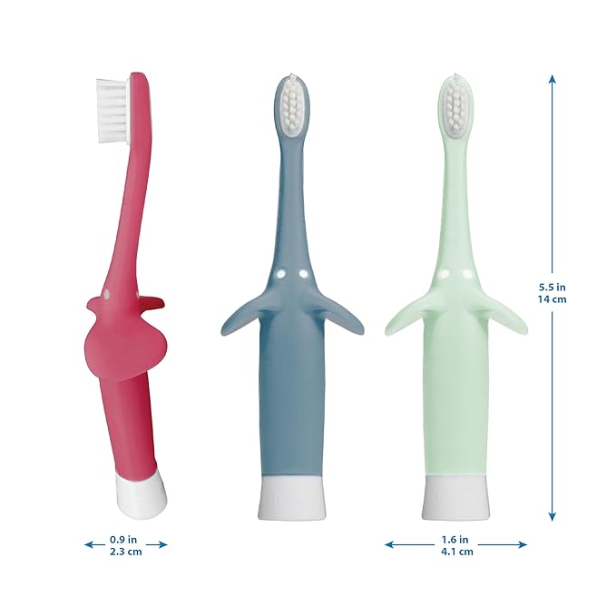 Dr. Brown’s Infant-to-Toddler Training Toothbrush Set, Mint Elephant with Fluoride-Free Strawberry Baby Toothpaste, 0-3 years