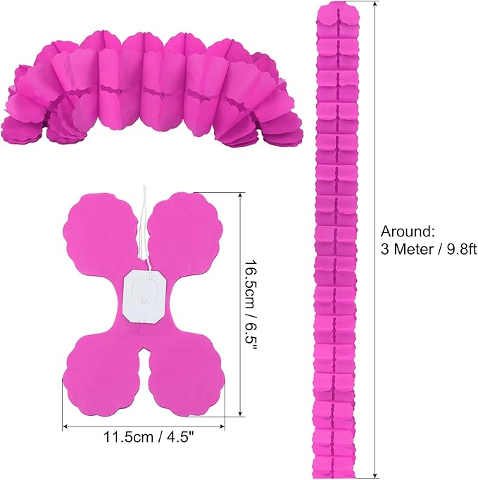 PATIKIL 9.8ft Four-Leaf Garland, 6 Pack Tissue Paper Hanging Flower Garland Reusable Streamers for Party Wedding Backdrop Decorations, Fuchsia