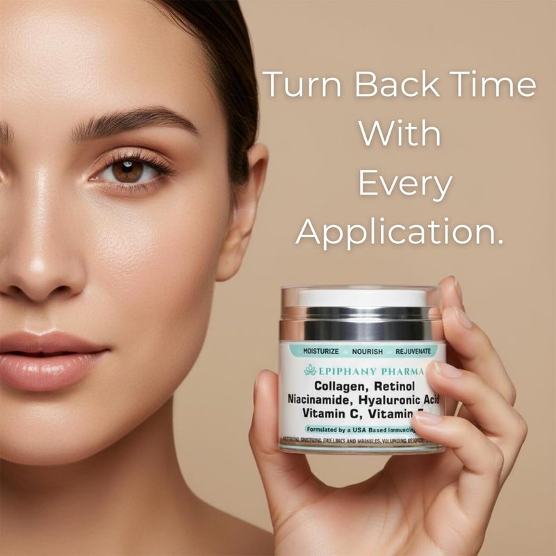 Epiphany Pharma Collagen & Retinol Anti-Aging Face Cream - 24-Hour Hydration & Renewal - Anti Wrinkle Cream for Women & Men - Niacinamide, Hyaluronic Acid, Vitamin C & E - All Skin Types, 1.7 FL Oz