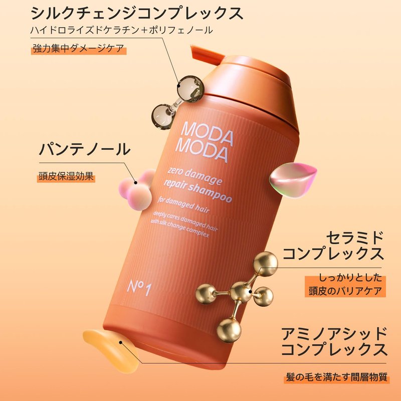 MODA MODA Zero Damage Hair Repair Shampoo for Strengthening | Clarifying for Build Up w/Ceramides, Panthenol & Polyphenol | Purifying No Sulfates No Parabens 17.63oz