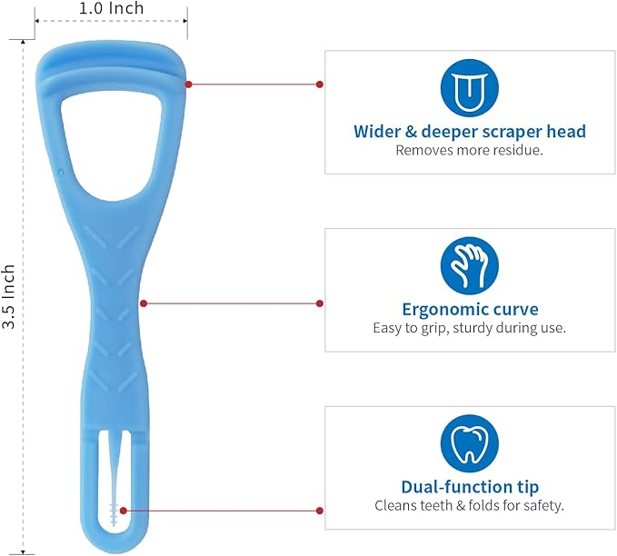 Tongue Cleaner, Tongue Scraper, Disposable, Plastic Scraper, Clean Tongue, Promote Fresh Breath, Includes Safe Fold- Back Tooth Pick, 100 Count
