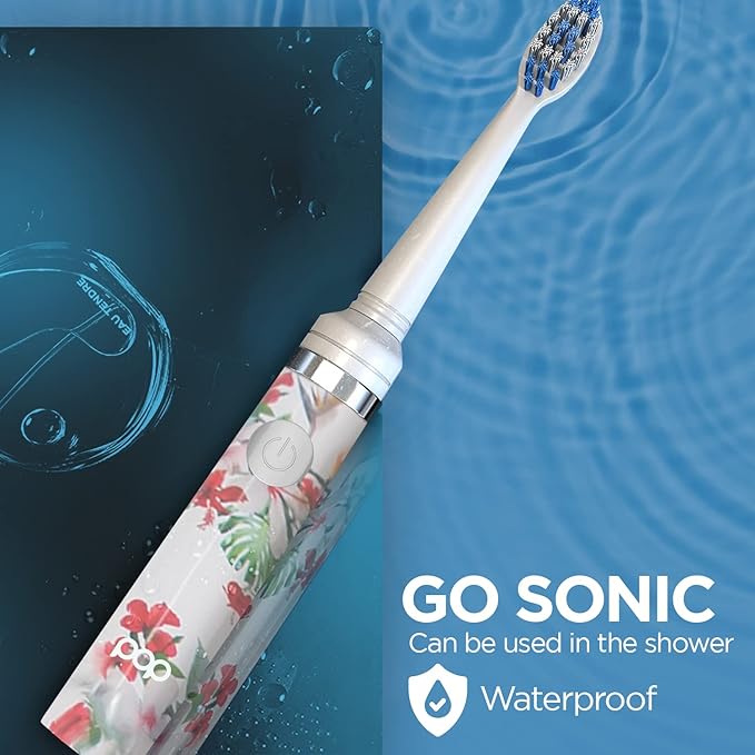 Pop Sonic Electric Toothbrush (White Floral) - Travel Toothbrushes w/AAA Battery | Kids Electric Toothbrushes with 2 Speed & 15,000-30,000 Strokes/Minute, Dupont Nylon Bristles