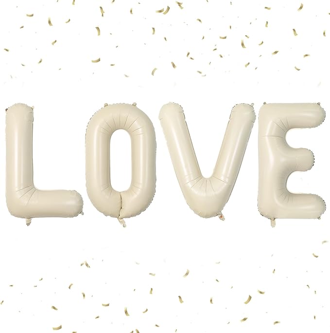 Biapian 40 Inch Love Letter Balloons, Cream Foil Balloons Big LOVE Balloons, 4 Pcs Giant Foil Aluminum Balloon Helium for Birthday, Baby Shower, Wedding, Valentines Day Marriage Party Decorations