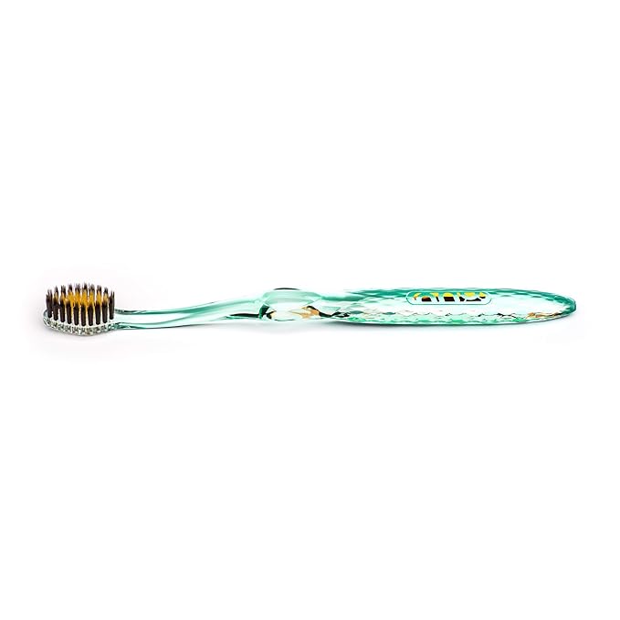 Nano-b Manual Toothbrush for Adults with Sensitive Gums, Gold & Charcoal Soft/Medium Bristles, Travel Case, Green