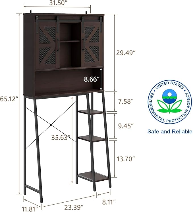 Over The Toilet Storage Cabinet, Farmhouse Storage Cabinet Over Toilet with Sliding Barn Door，Home Space-Saving Toilet Rack, for Bathroom, Restroom, Laundry(Espresso)