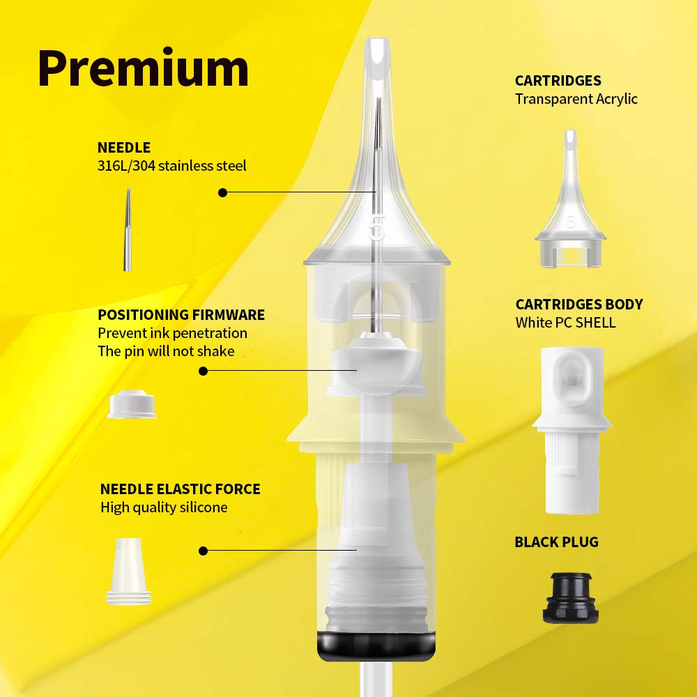 HAWINK 7RL Tattoo Needles Cartridge #12 Standard 7 Round Liner X-Taper 50PCS with Membrane Professional Disposable EN05S-50-1207RL