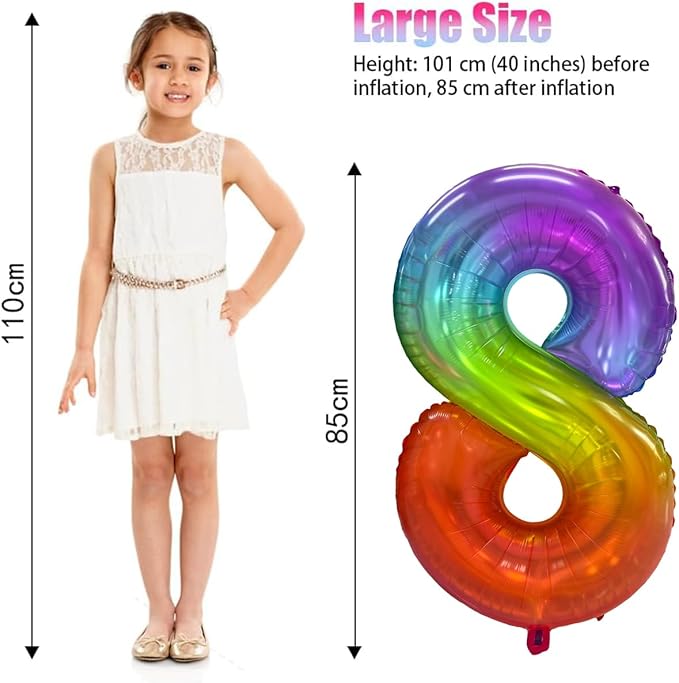 Rainbow Number 8 Balloon 40 Inch Rainbow 8 Balloon Giant Helium Foil Number 0 to 9 Balloons Birthday Wedding Party Digital Decorations Number 8