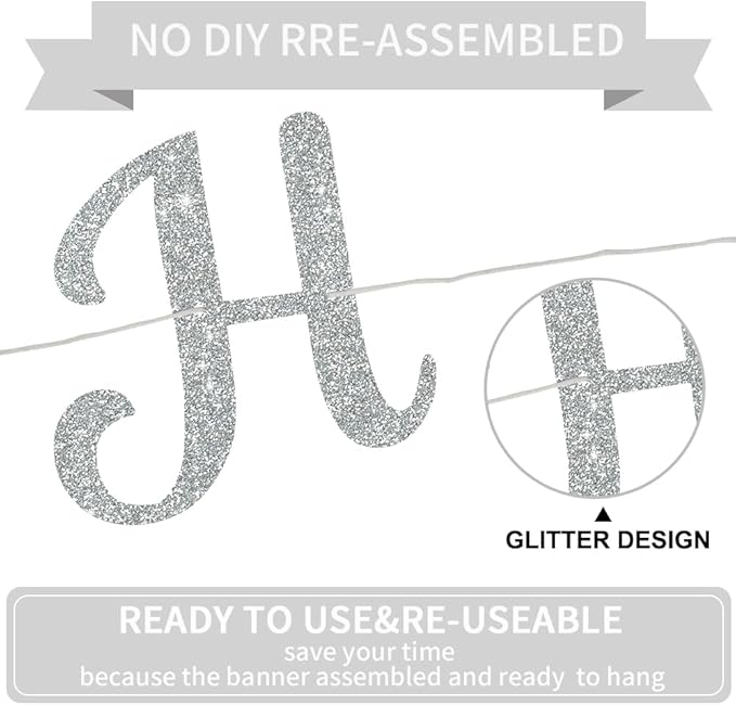 BEISHIDA Glitter Happy Engagement Banner-No DIY, Engagement Party Decorations,Bridal Garland Sign Wedding Party Supplies （Silver）