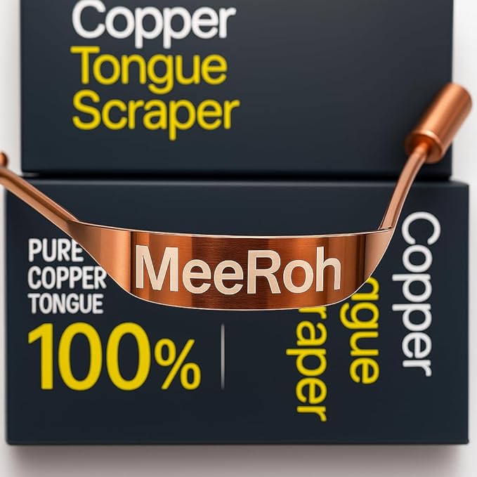 MeeRoh 100% Pure Copper Tongue Scraper Cleaner – 2 Pack – Natural Breath Freshener, Durable & Eco-Friendly Copper Tongue Cleaner